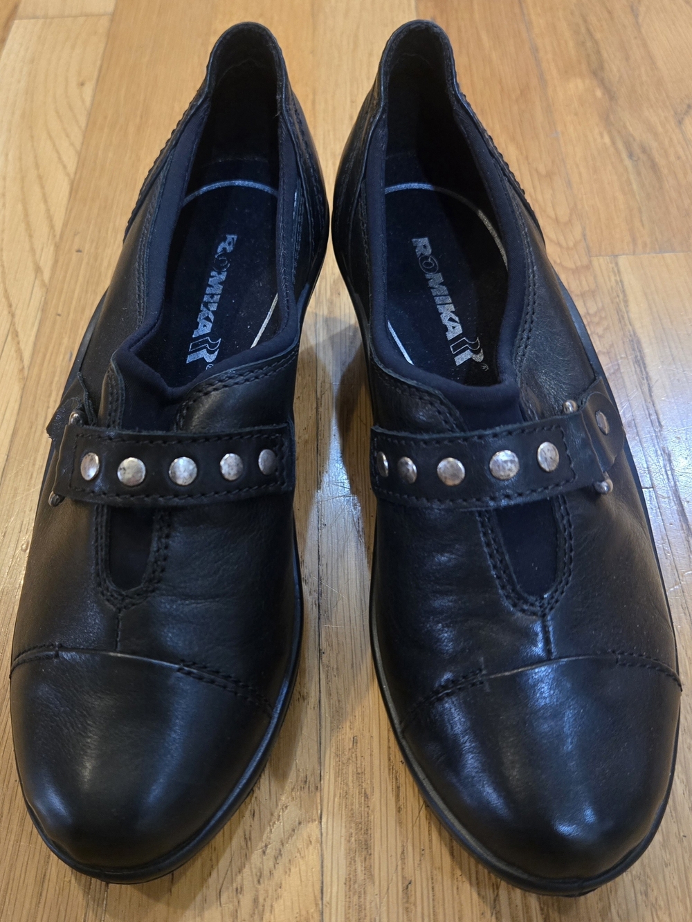 Romika Women's Black Slip-On Studded Leather Shoes
